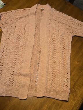 Women's Open Knit Cardigan Sweater - Dusty Peach